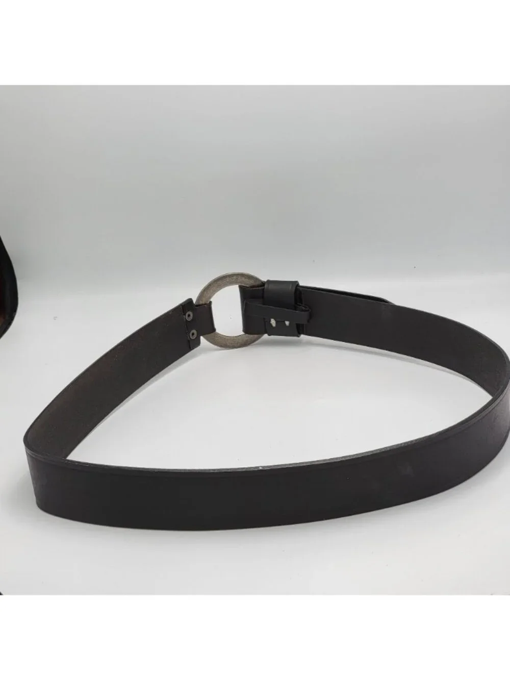 Vtg Nine West  Black Leather Belt With Ornate Silver-Tone Round Buckle